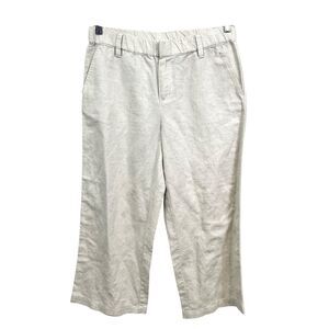 Liz Claiborne Womens Linen Blend Cropped Pants Wide Leg Pockets Beige Size S*